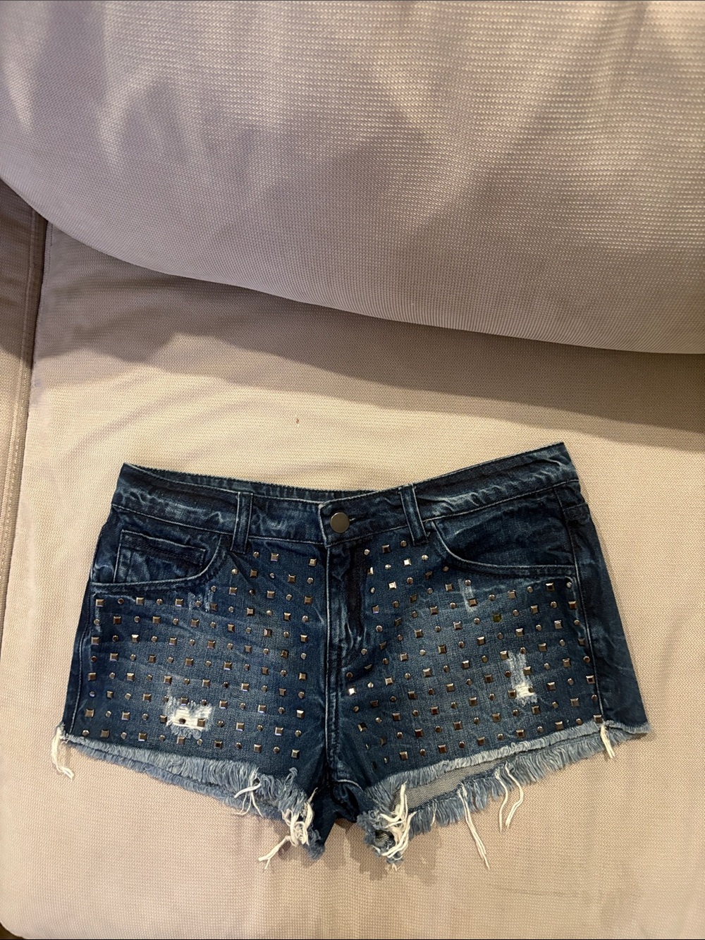 Forever 21 Dark Blue Studded Distressed Denim Cutoff Shorts
